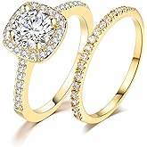 Ahloe Jewelry CEJUG 18K White Gold Plated Cubic Zirconia Two-in-One Halo Wedding Bands Engagement Promise Eternity Rings for Women Size 4-12