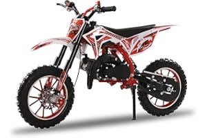 WASHRANP Kids Dirt Bike 50CC 2-Stroke Youth Pit Bike - Off-Road Gas Dirt Motorcycle with Pull Start Gas Power Motocross Children Pocket Motorbike (USA Stock) Max Speed 40KM/H 330LBS Red