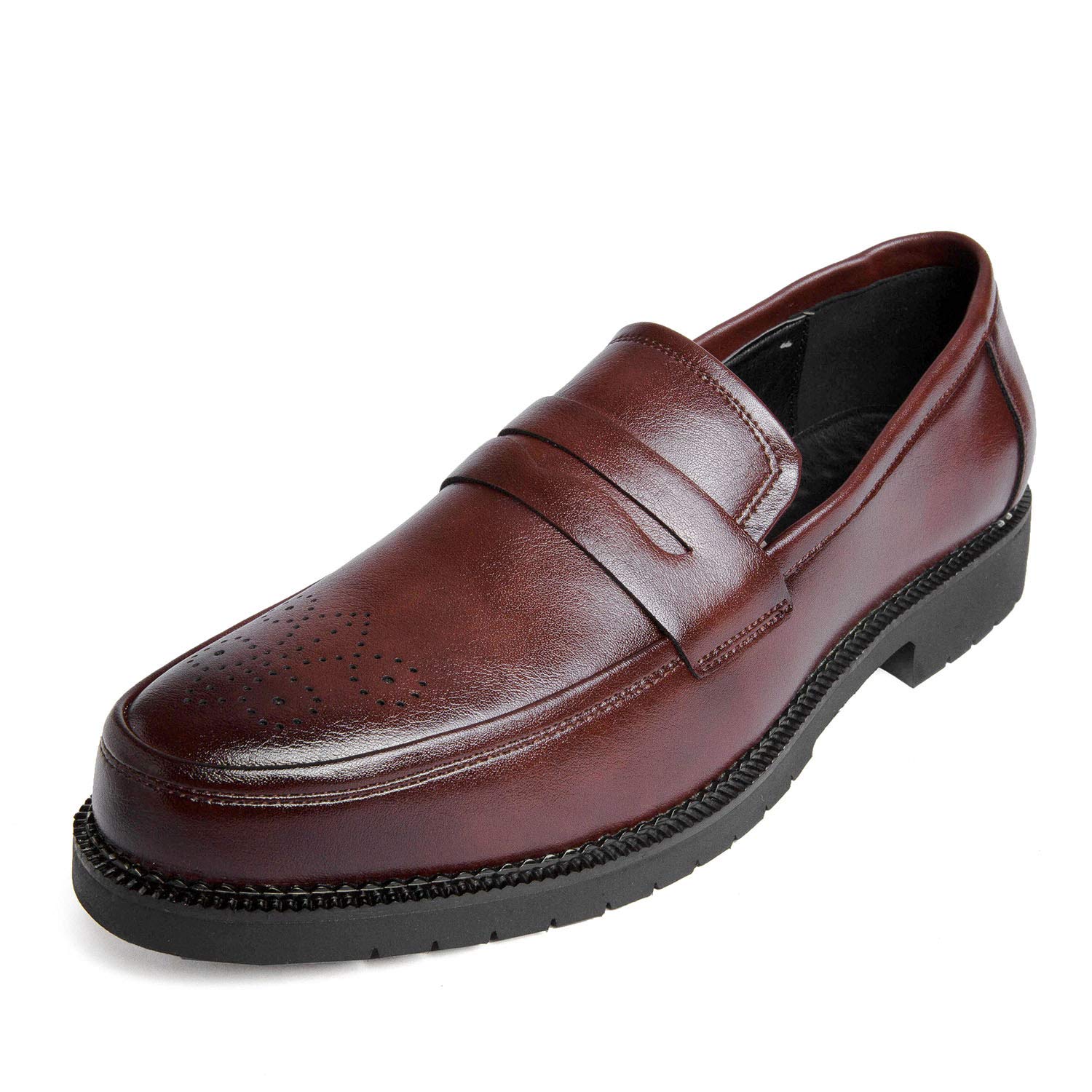 [DUKLUCAK] ローファー スリッポン ビジネスシューズ メンズ 防水レザー 防滑 ビジネスウォーキングシューズ 靴 シューズ 男子 学生 通勤 通学 透気防臭 黒 ブラック ブラウン 大きいサイズ ウォーキング（Brown-25.5cm-41)