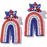 American Flag Dangle Earrings Beaded - Handmade 4th of July Patriotic Earrings, Independence Day Accessories