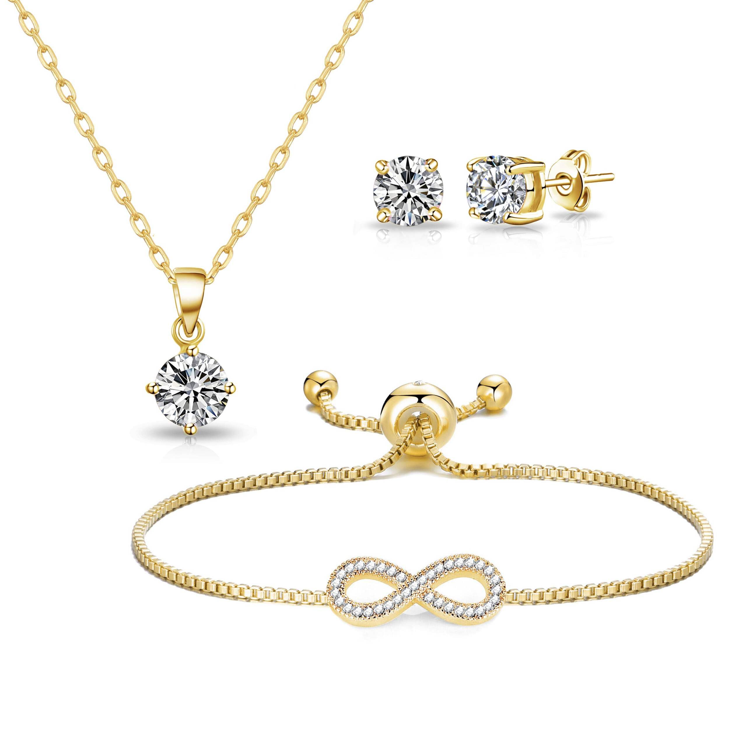 Philip Jones 18k Gold Plated Infinity Friendship Slider Set Created with Zircondia® Crystals