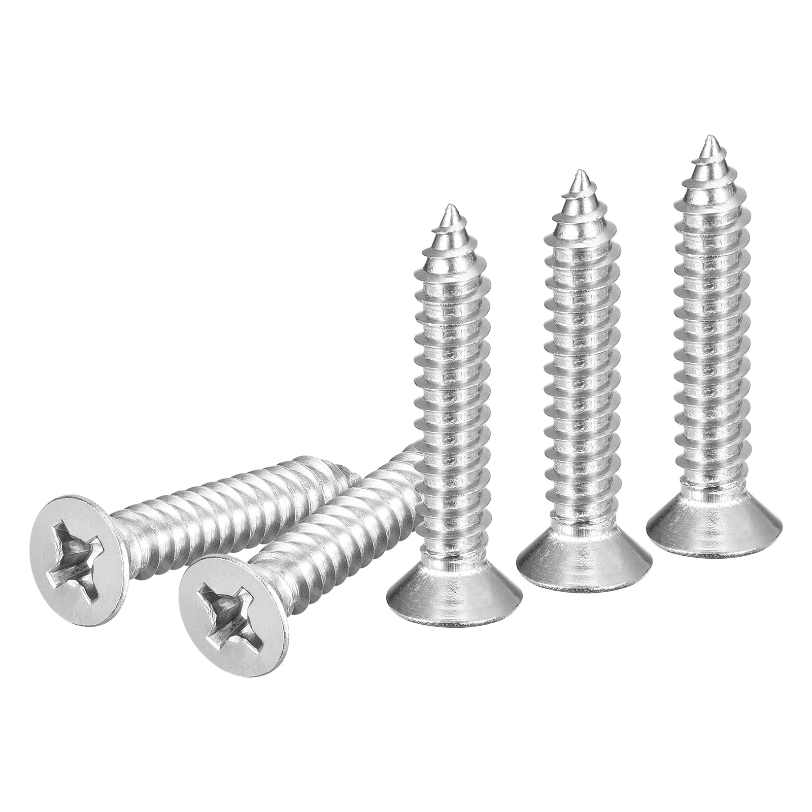 DTGN 50Pcs #14x1-3/8" Flat Head Wood Screws, 304 Stainless Steel Phillips Self Tapping Screws - Good for Woodworking, Furniture - Silver