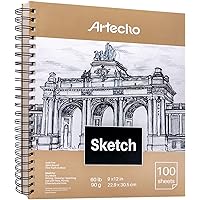 Artecho 9x12 Sketch Book, 100 Sheets (60 lb/90gsm), Spiral Bound, Art Supplies Sketch Pad, Durable Acid Free Drawing Paper, I