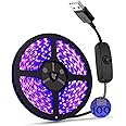 UV Light Strip USB UV Black Light Strip DC5V 390nm-400nm 6.56FT/2M SMD 3528 120LEDs IP65 Waterproof Super Bright LED Strip Lights, for Fluorescent Dance Party Body Paint Stage Lighting (USB+Switch)