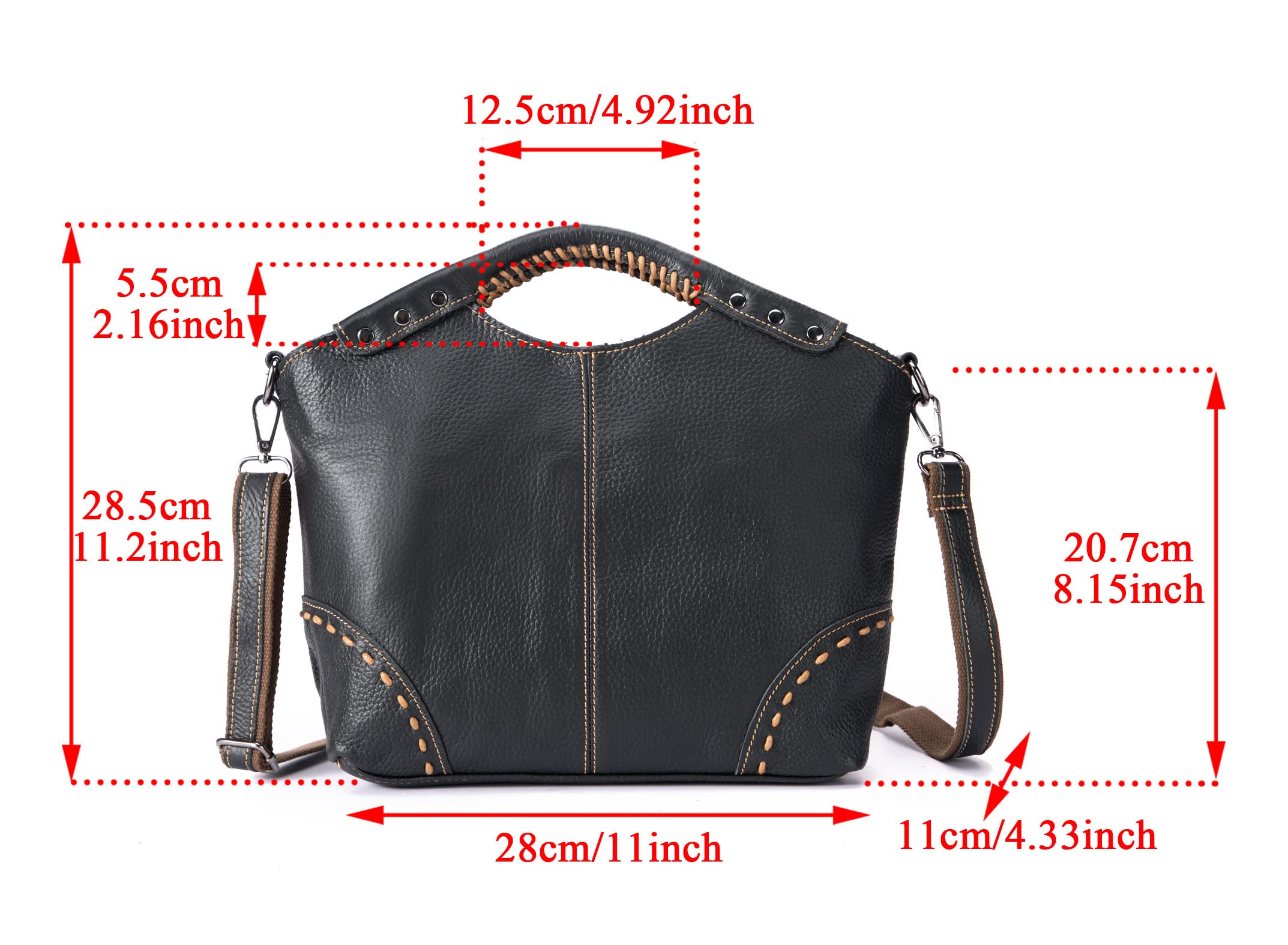 Le'aokuu Womens Genuine Real Leather Vintage Shoulder Handbags Crossbody Messenger Tote Bag Satchel Purse (Black)