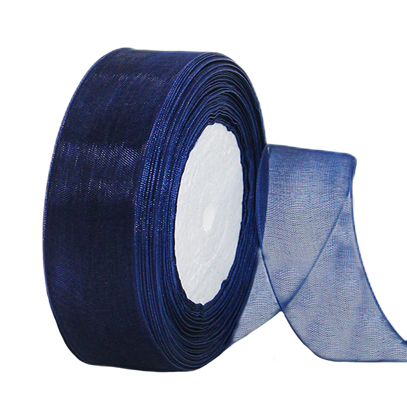 Sheer Wide Dark Blue Organza Chiffon Ribbon 38mm for Gift Wrapping, 45m Clear Chiffon Navy Blue Hair Ribbon for Birthday, Christmas, Wedding