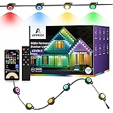 APPECK Permanent Outdoor Lights 100ft with 72 LEDs, DIY Scene Modes, Smart RGBW String Lights Waterproof, App/Remote Control for Christmas, Holiday, Alexa/Google Assistant Compatible, Black
