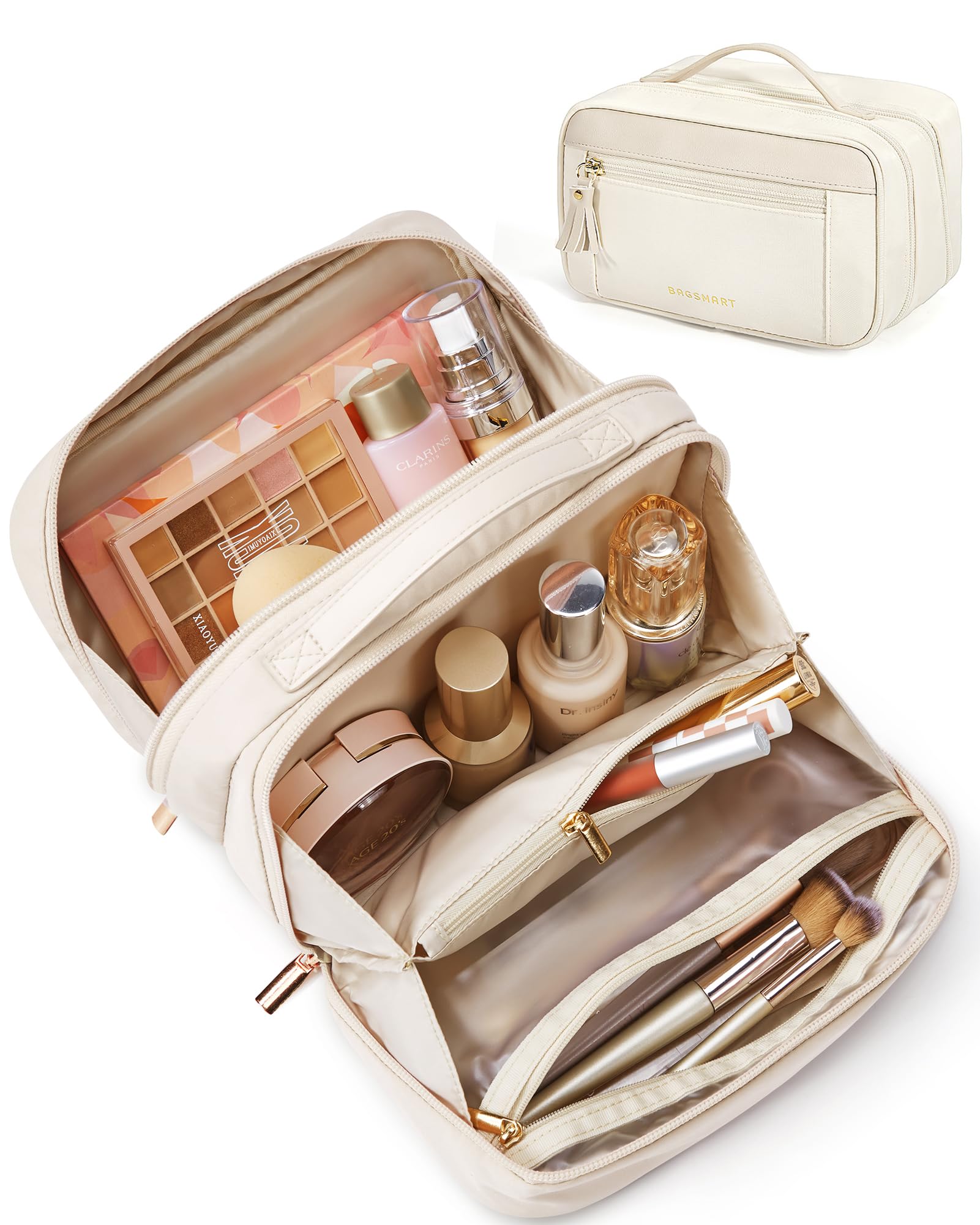 Photo 1 of BAGSMART Travel Makeup Bag Cosmetic Bag for Women, Wide-open Portable Make Up Organizer for Women for Essentials Cosmetics Toiletries Accessories Bottles, Brushes