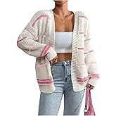 SHENHE Women's Open Front Colorful Striped Drop Shoulder Oversized Cardigan Sweater