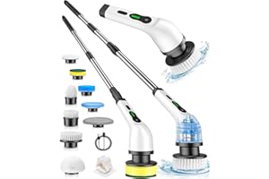 NBONEBS Electric Spin Scrubber, Cordless Cleaning Brush with 2H Power Dual Speed, Adjustable Extension Handle 9 Replaceable Brush Heads, IPX7 Waterproof for Bathroom Tub Tile Floor Car