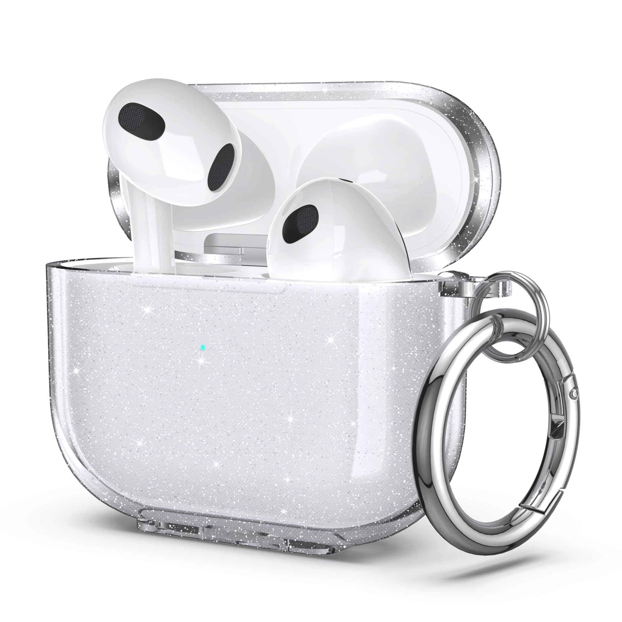 ULAK for Airpods 3 Case, Protective AirPod 3 Cover Soft TPU Transparent Shockproof Case Accessories with Keychain for Airpods 3 [Front Led Visible]- Clear Glitter