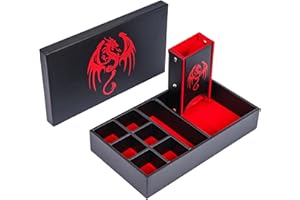 KSNDie 4 in 1 D&D Storage Dice Box Portable Rolling Tray and Dice Tower, Leather DND Holder Case for Role Playing Games Table Games - Red