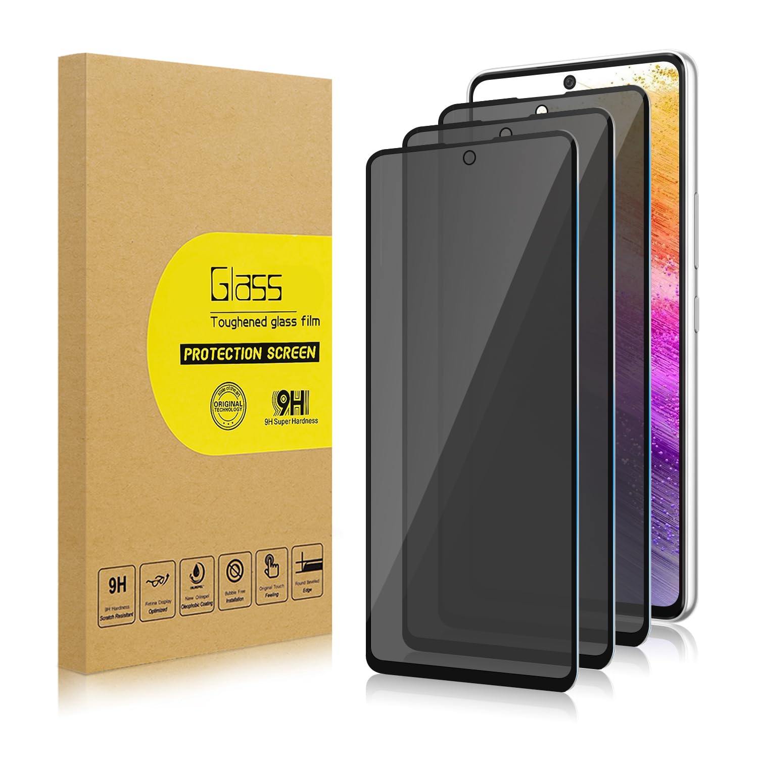 Lokyoo 3 Pack Privacy Screen Protector for Samsung Galaxy A73/ A72/ A71 [Anti-Spy Tempered Glass], Ultra HD, Anti-Scratch, Bubble-Free, Easy Install 9H Protective Glass for Galaxy A73/ A72/ A71