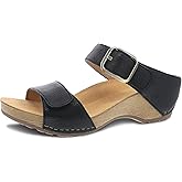 Dansko Tanya Slip-On Wedge Sandal for Women - Cushioned, Contoured Footbed for All-Day Comfort and Support - Hook & Loop Strap with Buckle Detail - Lightweight Rubber Outsole