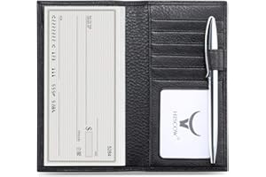 HISCOW Soft Leather Checkbook Cover & Card Holder with Divider - Italian Calfskin (Pebbled Black)