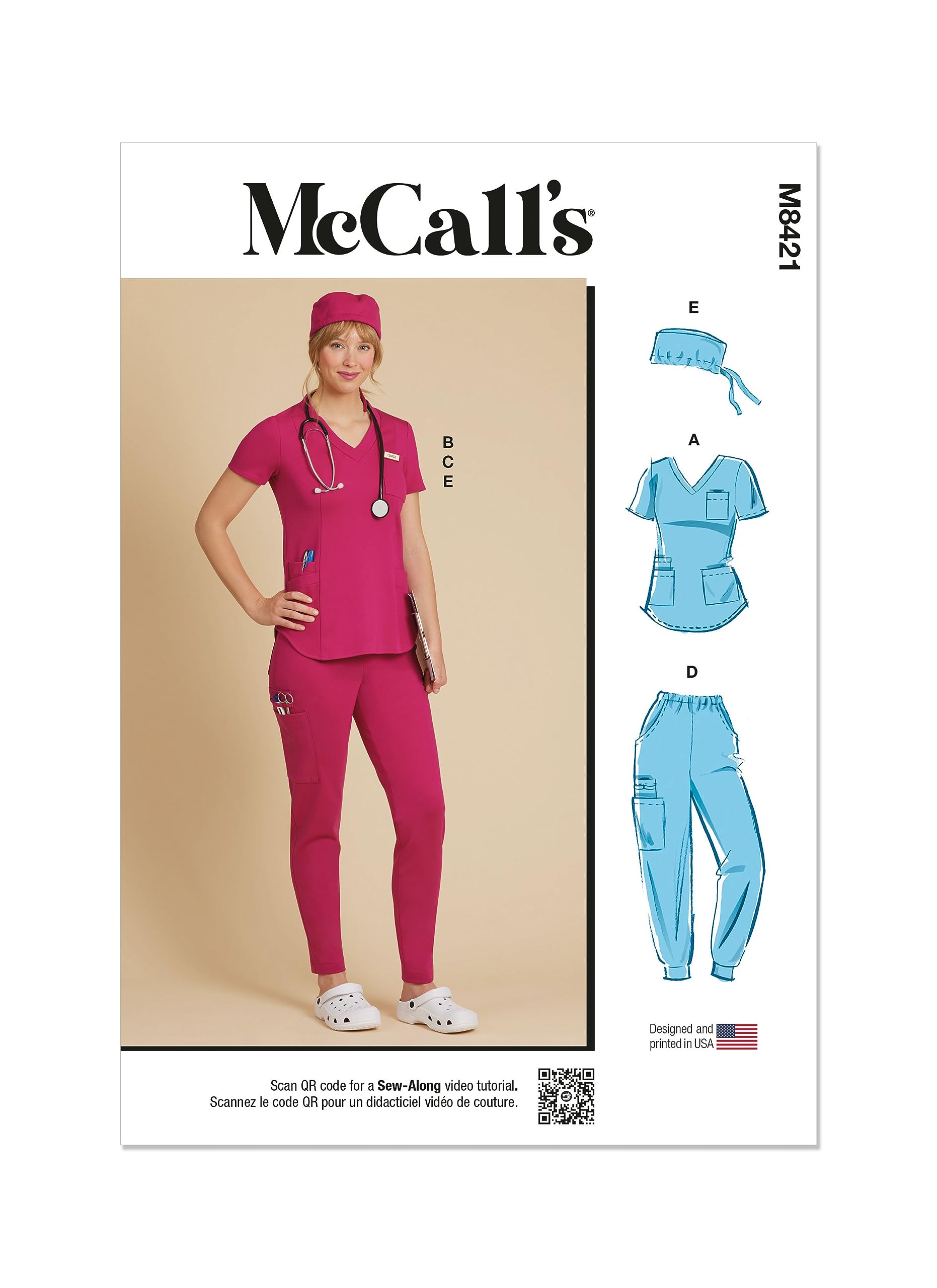 MCCALLS M8421U5 Misses' Knit Scrub Tops, Pants, Jogger and Cap U5 (16-18-20-22-24)