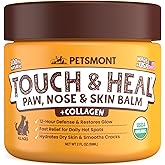 Petsmont Touch &amp; Heal Organic Paw Balm for Dogs 2oz - Cream Lotion Protection Moisturizer Nose Natural Soother Hot Pavement Wax Dry Paws Cracked Butter Protectors Pad Snout Puppy Elbow Foot Pet