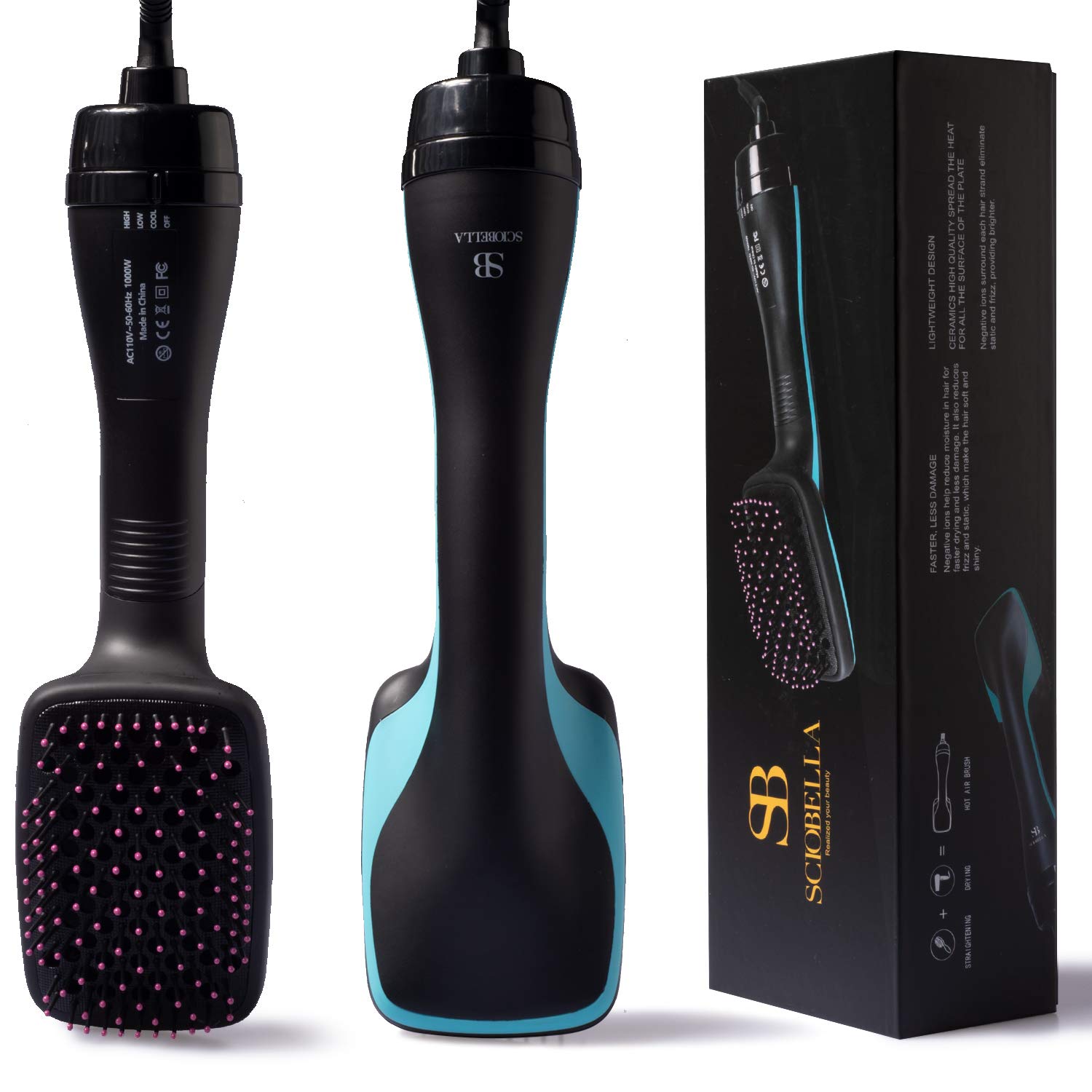Hot Air Brush, One Step Hair Brush Dryer and Styler, 3 IN 1 Electric Negative Ion Hair Dryers, Curler and Straightener in One (Flat)