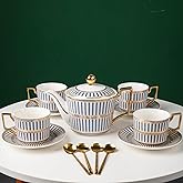 CwlwGO-Bone China Blue And White Tea Cup Sets,Ceramic Cup and Saucer Service for 4,Elegance Afternoon teapot and cup Set,Tea Sets for Women, Tea Cups and Saucer Set for Adults.