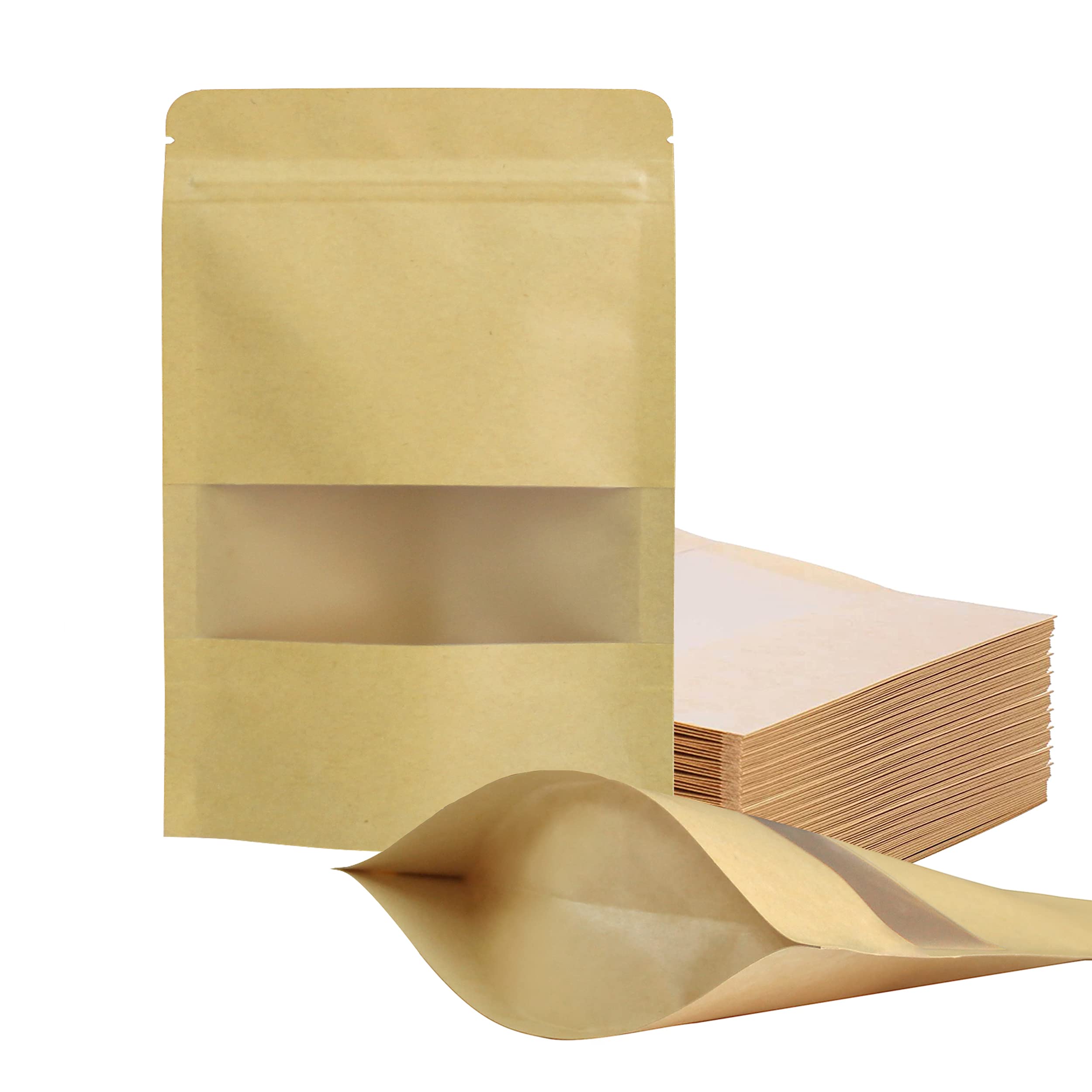 Photo 1 of FireKylin 100 Pcs Resealable Bags,4.7" x 7.9" Stand Up Paper Bags with Matte Window, Zipper Food Storage Bags for Packaging Products, Reusable, Sealable