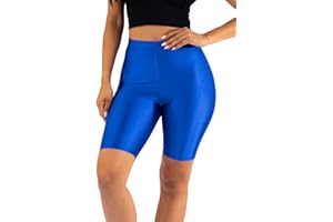 Ofenti Shiny Biker Shorts Colorful Knee Length High Waist Active Slip Shorts Boy Shorts Dance Yoga Running Lounge
