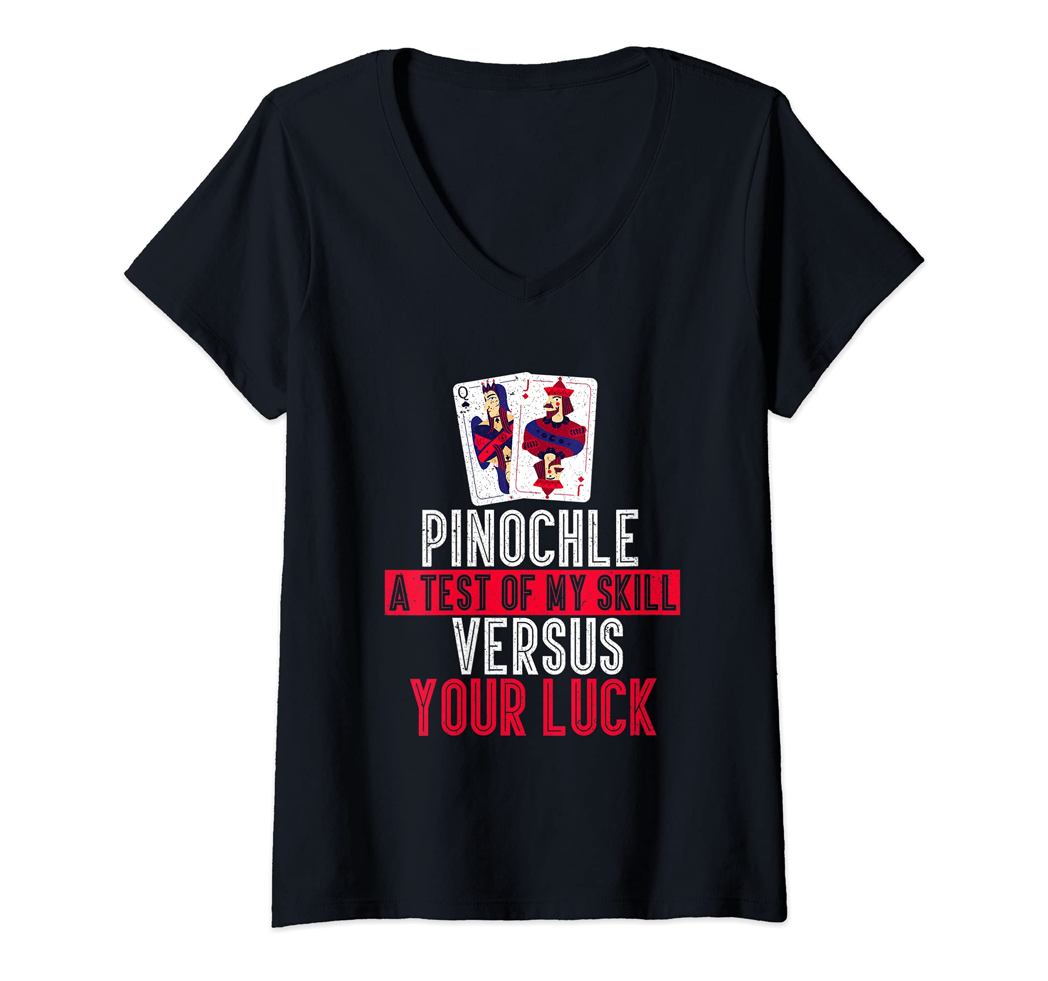 Womens Pinochle Card Game Gamer Player Trick-Taking V-Neck T-Shirt