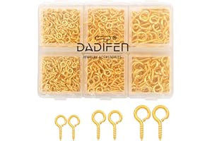 DADIFEN 700pcs 3 Size Small Screw Eye Pins Mini Metal Eye Pins Hooks Eyelets Screw Threaded Screw Eye Pin Pendants for DIY Craft Jewelry Making (Gold)