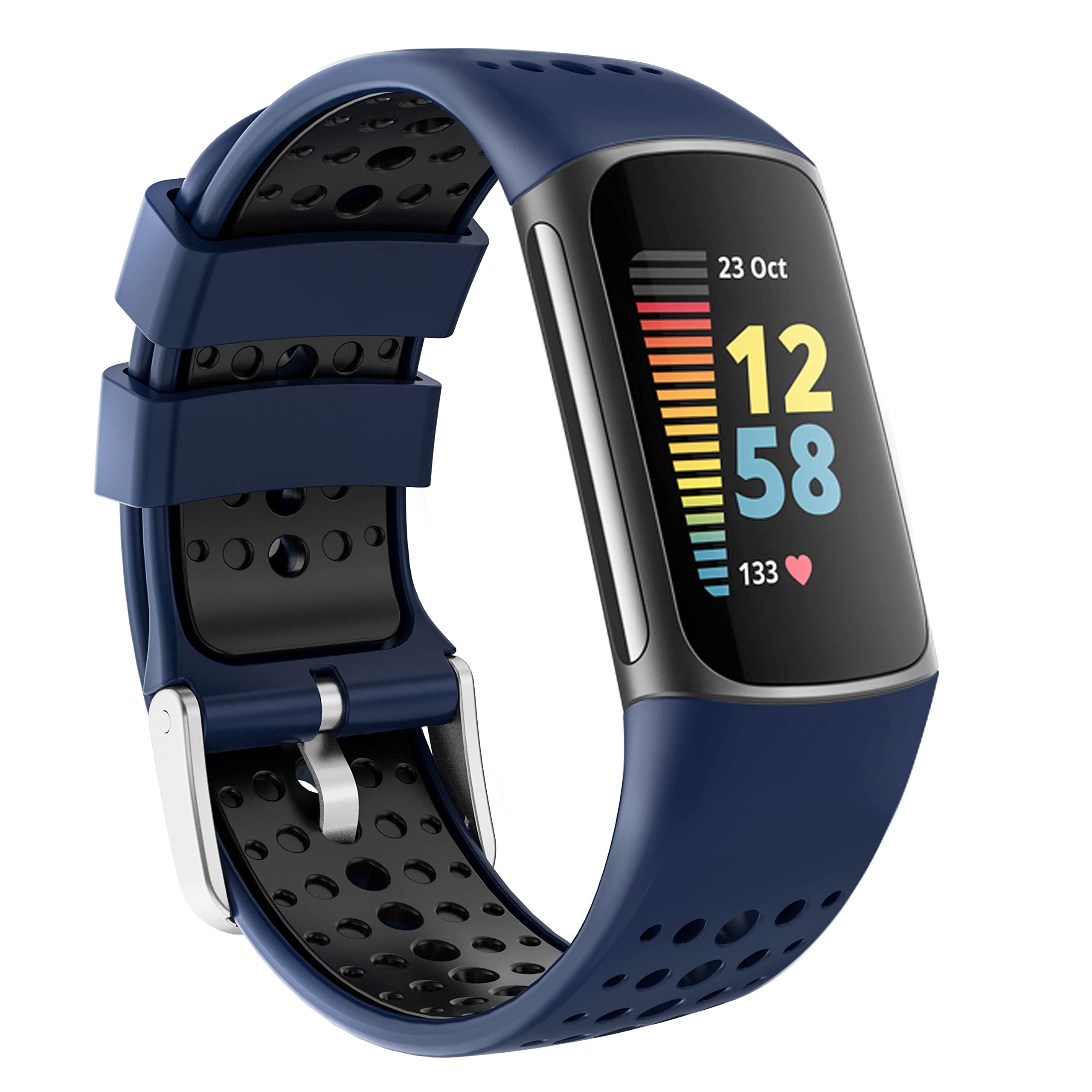 Baaletc Sport Silicone Strap Compatible with Fitbit Charge 5/6, Unique Waterproof Breathable Band, One Size (5.51 - 8.26 inches), Navy blue