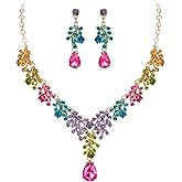 EleQueen Elegant Wedding Costume Crystal Floral Leaf Necklace Dangle Earrings Set for Women, Bridal Jewelry for Bride Bridesmaid Accessories