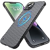 GRECAZO Magnetic Ultra-Thin Frosted Soft Touch Skin Borderless Carbon Fiber Bump Texture for iPhone 14 Case 6.1" Slim Minimalist Lightweight Frameless Matte Hard for MagSafe Cover Case-Black