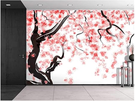 Amazon Com Wall26 Large Wall Mural Japanese Cherry Tree Blossom In Watercolor Painting Style Self Adhesive Vinyl Wallpaper Removable Modern Decorating Wall Art 66 X96 Home Kitchen