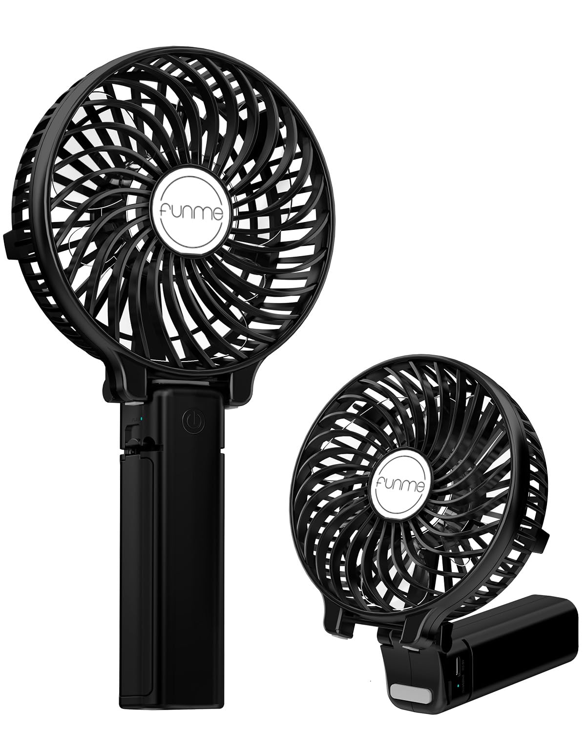 Funme® HandHeld Fan Portable Hand Fan with 6 Blades Rechargeable Battery 3 Speeds 180° Foldable Powered Personal Mini Fan Cooling Desktop Fans for School Travel Camping Black