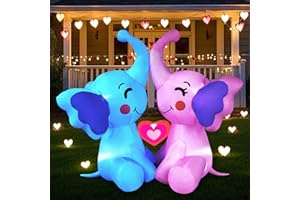 5FT Valentine Inflatables Outdoor Decorations, Raymall Blow Up Couple's Elephant Valentine's Day Inflatables with LED Lights for Romantic Party, Wedding, Home, Patio, Lawn Garden Yard Valentine Decor