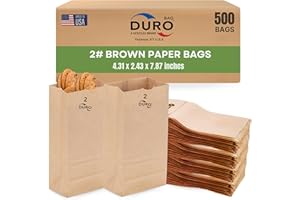 Duro 2# Brown Paper Lunch Bags 500 Count, Bulk Disposable Brown Paper Bags, Small SOS Paperbags for Candy, Snacks & Treats - 4.31 x 2.43 x 7.87 Inches