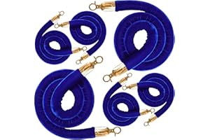 JLXMAXLJ 6PCS Blue Velvet Stanchion Rope 5 Ft Crowd Control Ropes Barrier with Gold Hooks for Party