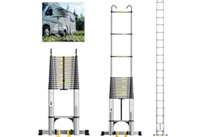EVASTAR HOME EvaStar 26.2FT Telescoping Ladder, Aluminum Lightweight Extension Ladder w/Triangle Stabilizer, Stabilizer Bar & Wheels, 330lbs Capacity Collapsible Ladders, Telescopic Ladder for Home & Outdoor