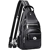 Over Earth Genuine Leather Sling Bag for Women Men Small Causal Crossbody Purse Chest Backpack(O212E Classic Black)