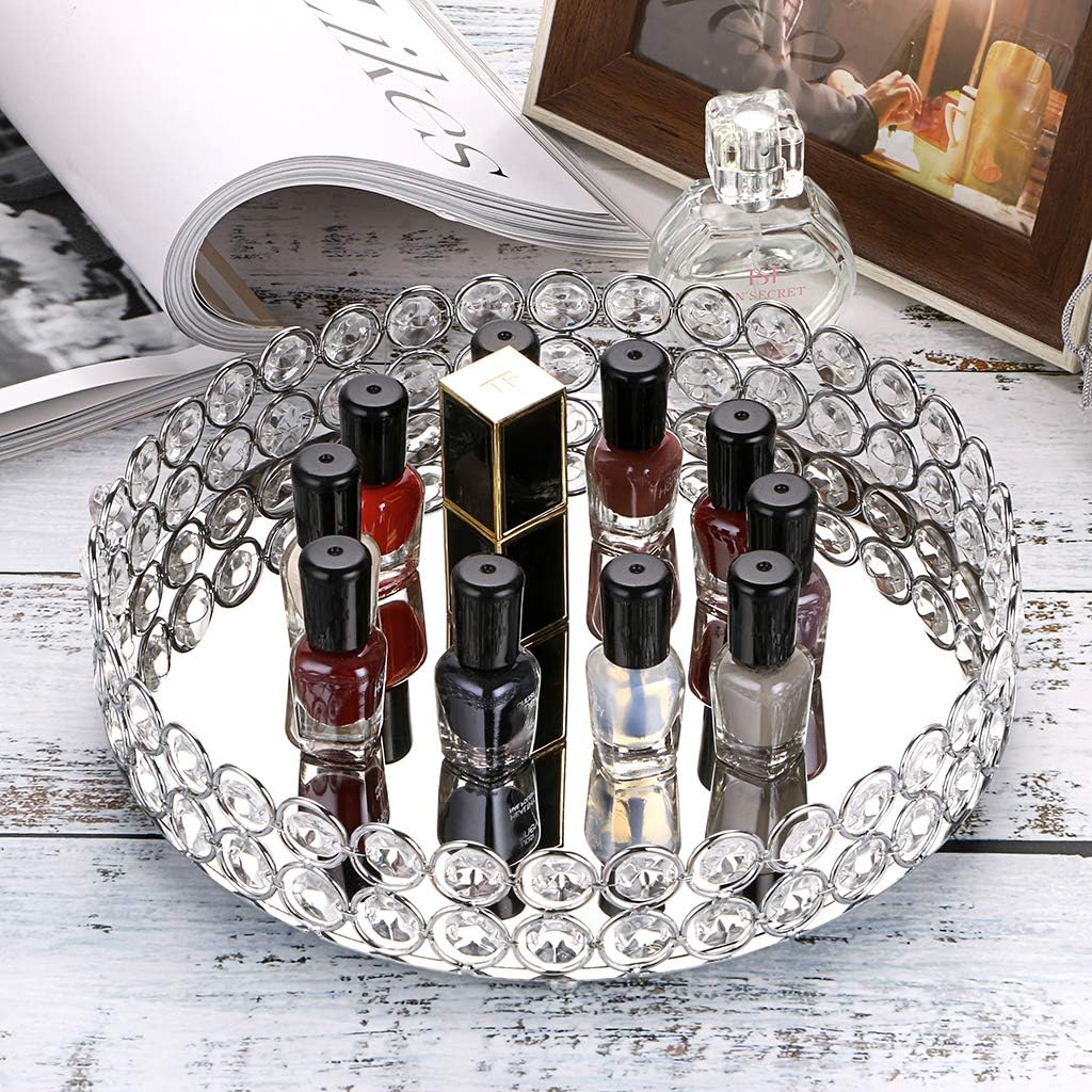 Hipiwe Crystal Cosmetic Vanity Tray - Mirrored Decorative Jewelry Tray Make up Organizer for Perfume, Trinket, Makeup Display Dresser Home Decor: Home & Kitchen