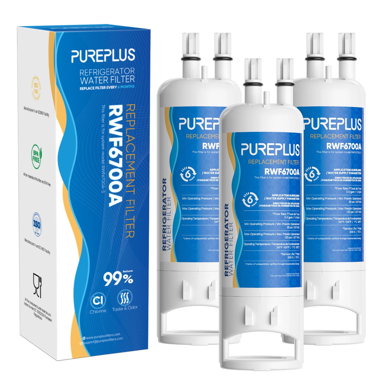 Photo 1 of PUREPLUS EDR1RXD1 Replacement for Everydrop® Filter 1, W10295370A, W10295370, EDR1RXD1B, P8RFWB2L, P4RFWB, Kenmore® 46-9081, 46-9930, WD-F38,WRS325SDHZ Refrigerator Water Filter, 3 Pack