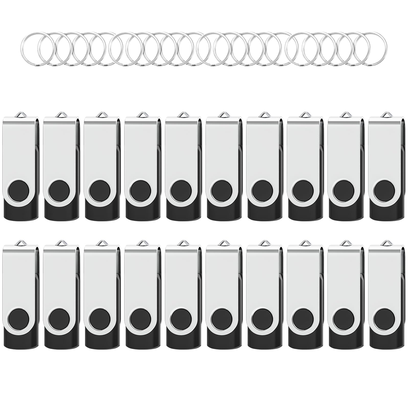 USB Flash Drives 1GB 20 Pack, Wooolken USB 2.0 Thumb Drives with Keychains Memory Stick USB Drive Pendrive for PC Laptop Computer (Black)