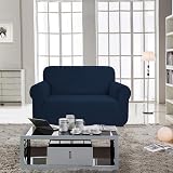 SAMSTEX 2 Seater Sofa Cover Navy Blue 1-Piece Stretch Premium Slipcover view 2