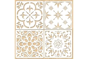 LEYHOONEY Large Tile Floor Stencils Set (4 Designs, 12"x12") | Reusable Mexican Pattern Wall Stencils Mandala Stencils Set for Painting Wall, Floor, Tile, Furniture, Concrete Patio, Home Wall Decor Art