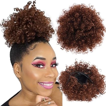 Armmu Short Afro Kinky Curly Hair Bun Wrap Puff Ponytail