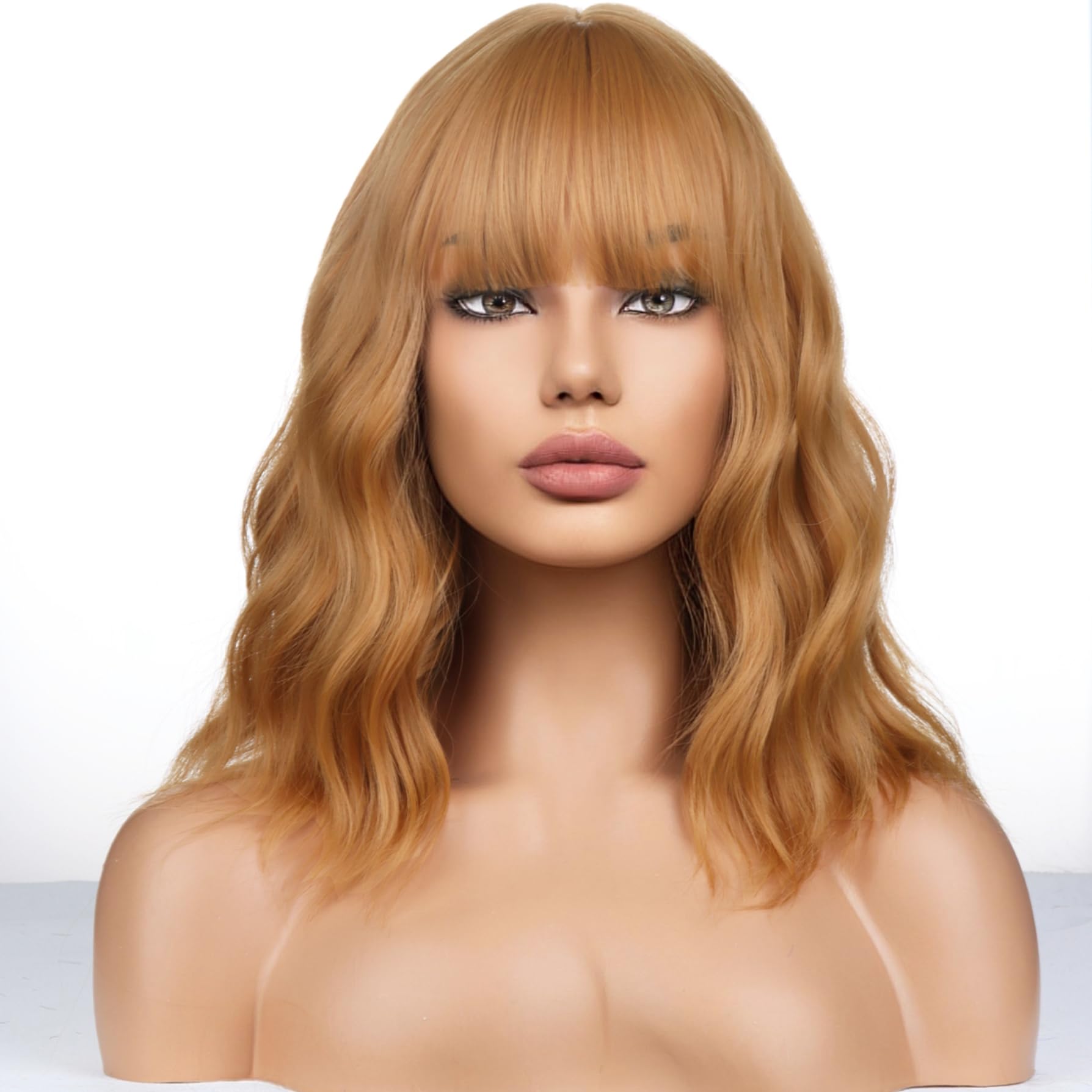 Photo 1 of WTHCOS Strawberry Blonde Wigs for Women Girls Short Bob Wig Short Curly Wavy Strawberry Blonde wig With Bangs Heat Resistant Synthetic Wigs for Cosplay Costume Party