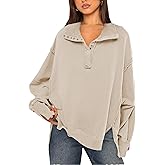 Wanzetaly Women's Oversized Sweatshirt Button Henley Neck Hoodies Long Sleeve Pullover Tops 2025 Outfits