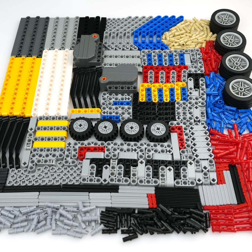 Technical Parts Liftarm Beams Pullback Motor Building Block Set, EV3 Replacement Extra Accessories, Axle Pins Connector Frame Wheels Tire Bricks Pieces