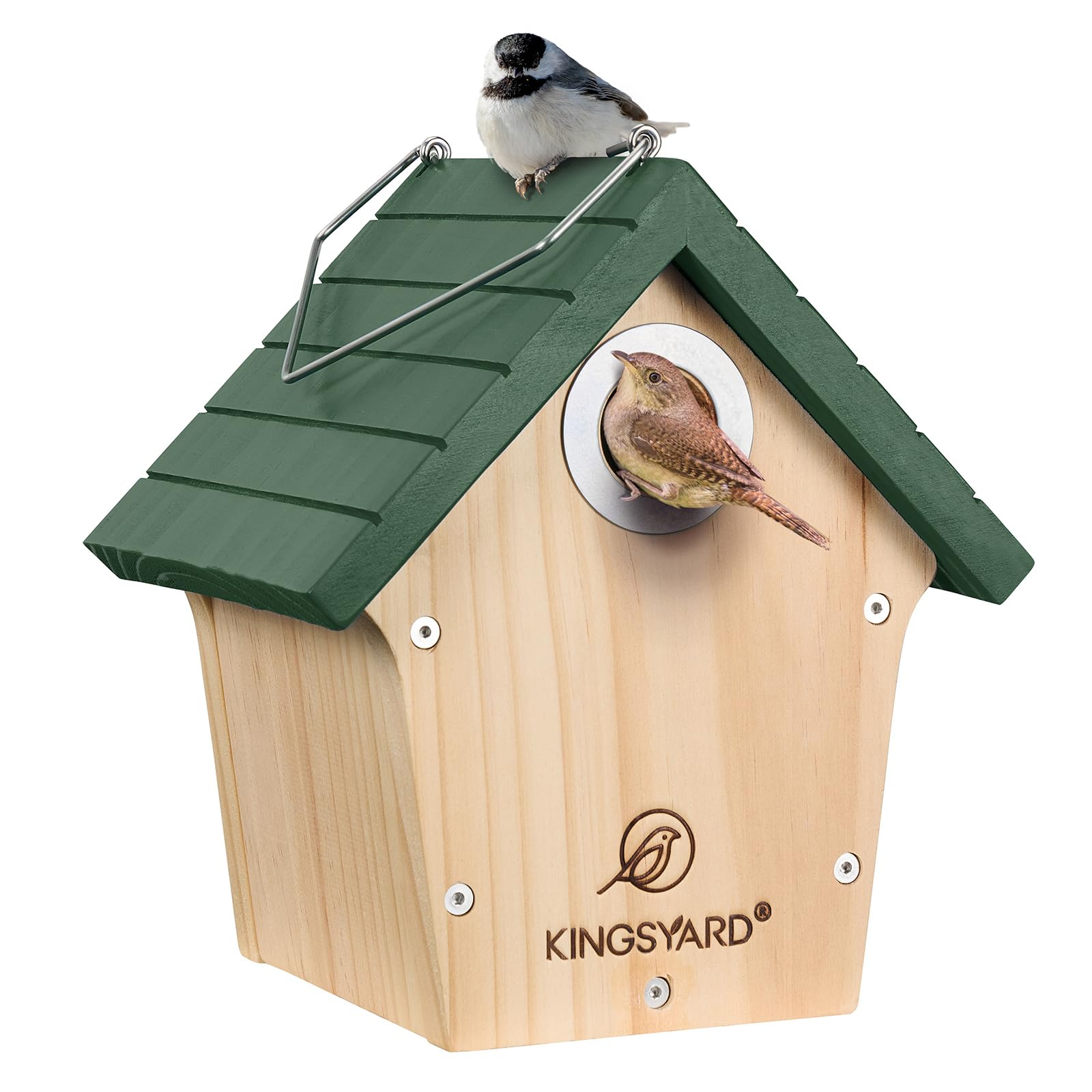 Photo 1 of Kingsyard Wooden Bird House with Predator Guard, Wren Bird Nesting for Outdoor, Garden Patio Nest Box for Wild Bird Watching, Green
