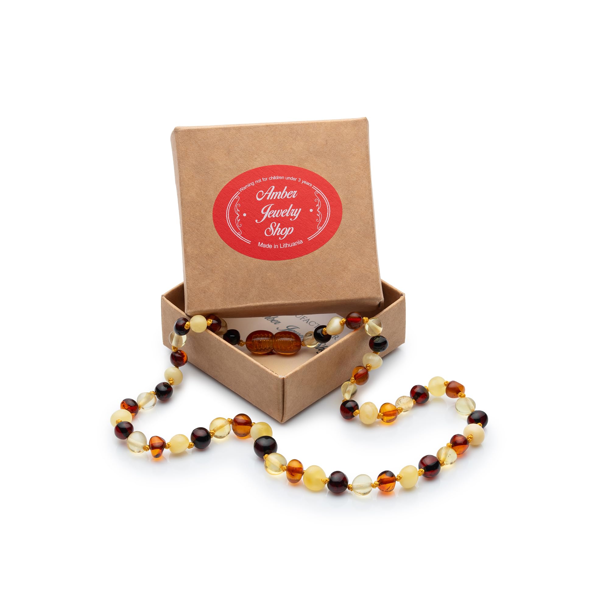 Natural Baltic Amber Necklace 13 inches - Knotted Between Beads- Polished Amber Beads- Multicolor