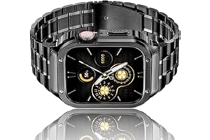 AMZNEW HASLFM Stainless Steel Watch Band with Case Compatible with Apple Watch Series 11 10(46mm),Metal Strap and Rugged Protective Cover for iWatch Bands Cases Men, Black