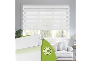 MoDanCeQ No Drill No Tools Cordless Dual Layer Zebra Blinds for Windows, Blackout Zebra Shade for Indoor Windows,Easy to Inst